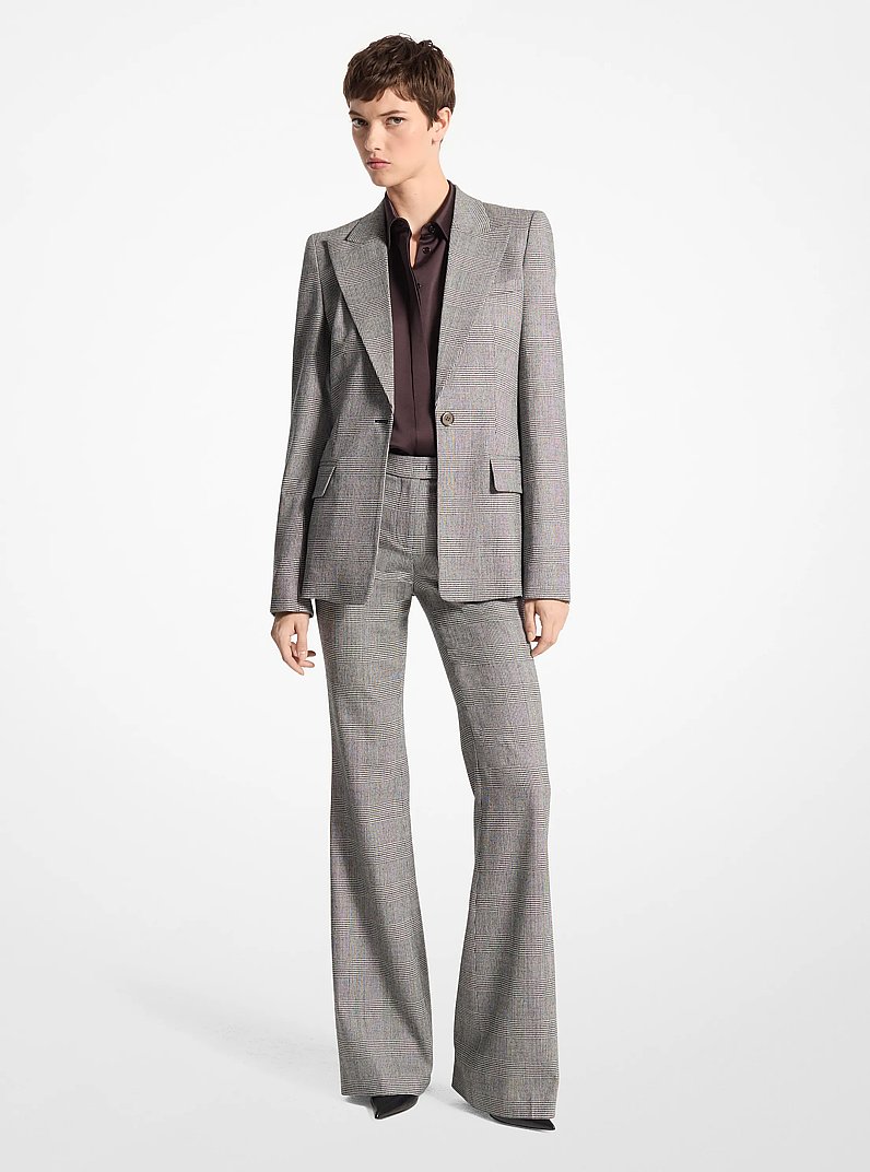 Georgina Glen Plaid Stretch Wool Flannel Blazer in BLACK/WHITE | Michael Kors