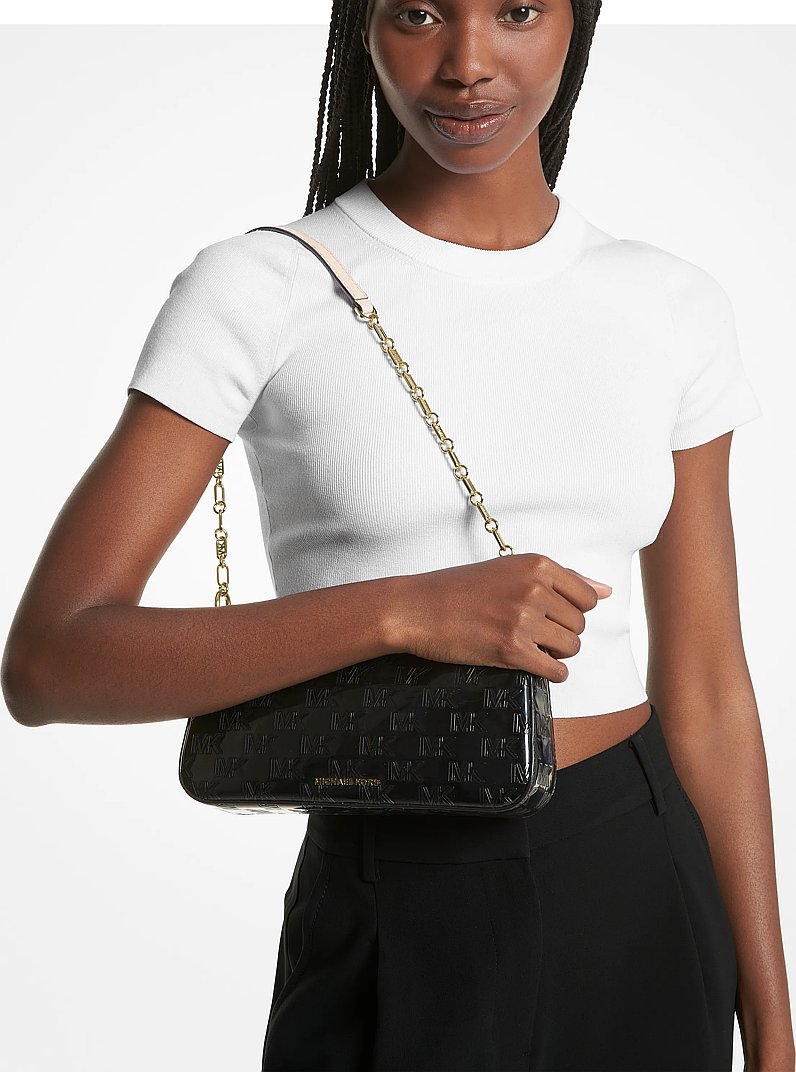 Pochette media in vernice con catena e logo Empire