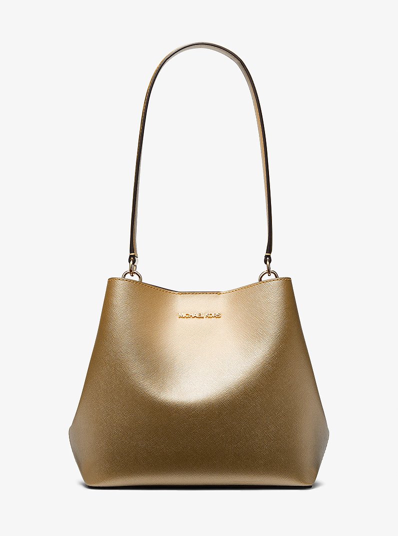 Pratt Medium Metallic Shoulder Bag in PALE GOLD | Michael Kors