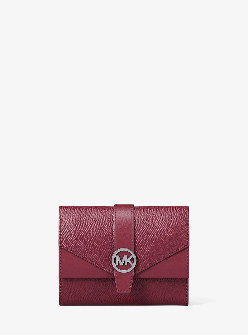 Greenwich Medium Leather Trifold Wallet in MAROON | Michael Kors