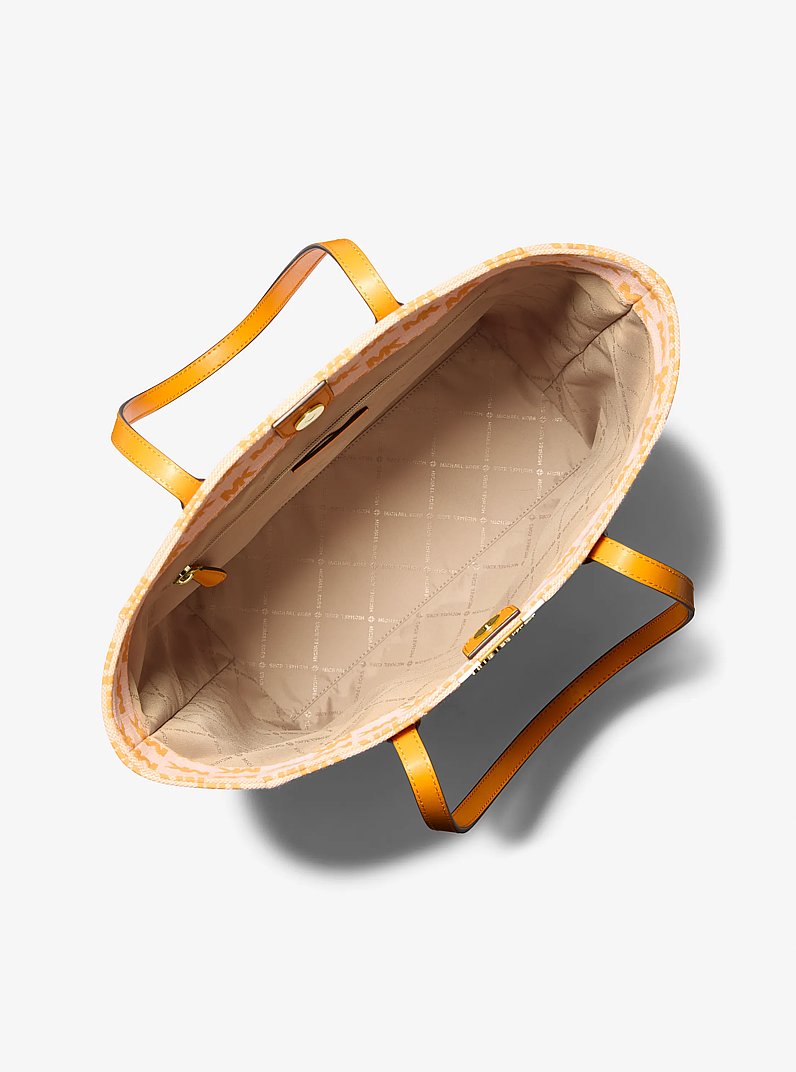 Vincent Large Logo Jacquard Tote Bag with Card Case in POP ORANGE | Michael Kors