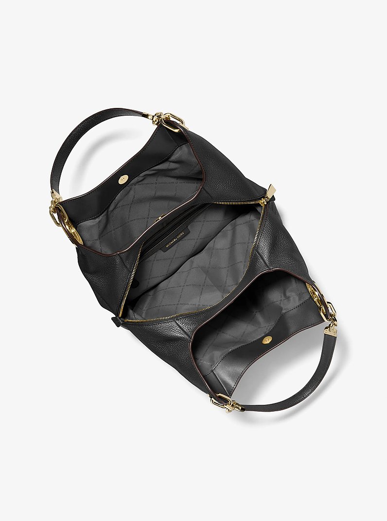 Lillie Large Pebbled Leather Shoulder Bag in BLACK | Michael Kors