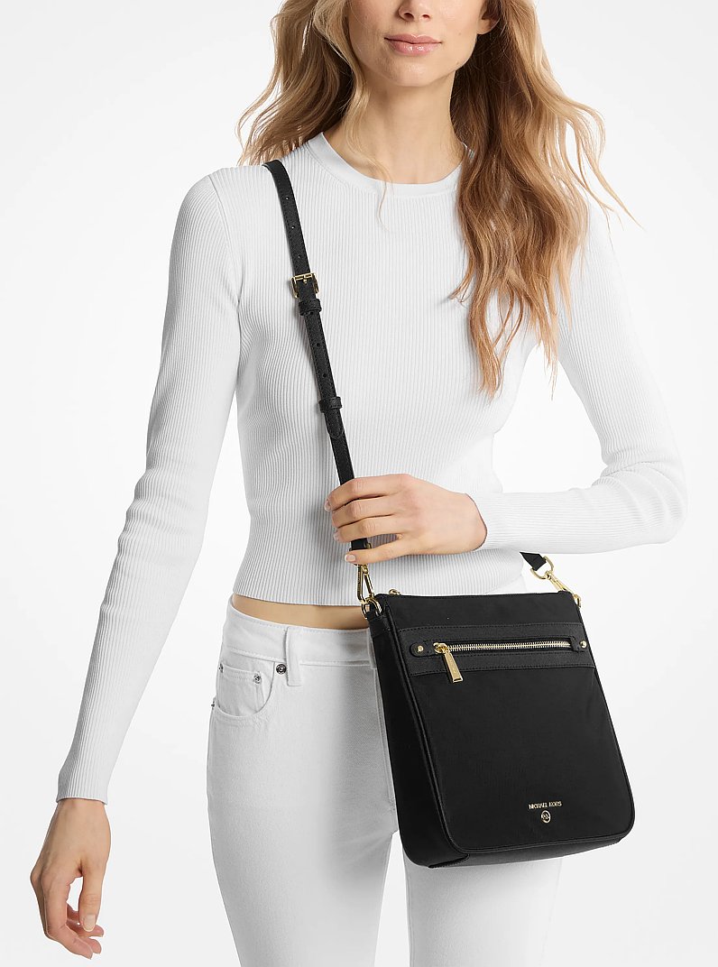 Jet Set Large Nylon Gabardine Messenger Bag in BLACK | Michael Kors