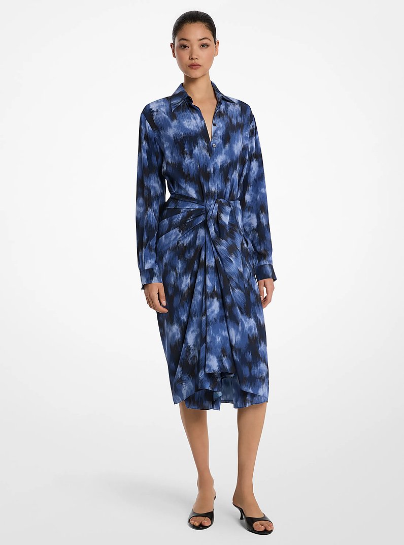 Floral Silk Crepe De Chine Shirtdress in RIVIERA/BLACK | Michael Kors