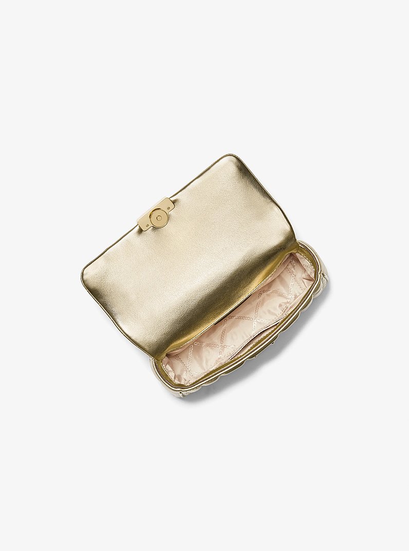 Tribeca Small Quilted Metallic Leather Shoulder Bag in PALE GOLD | Michael Kors