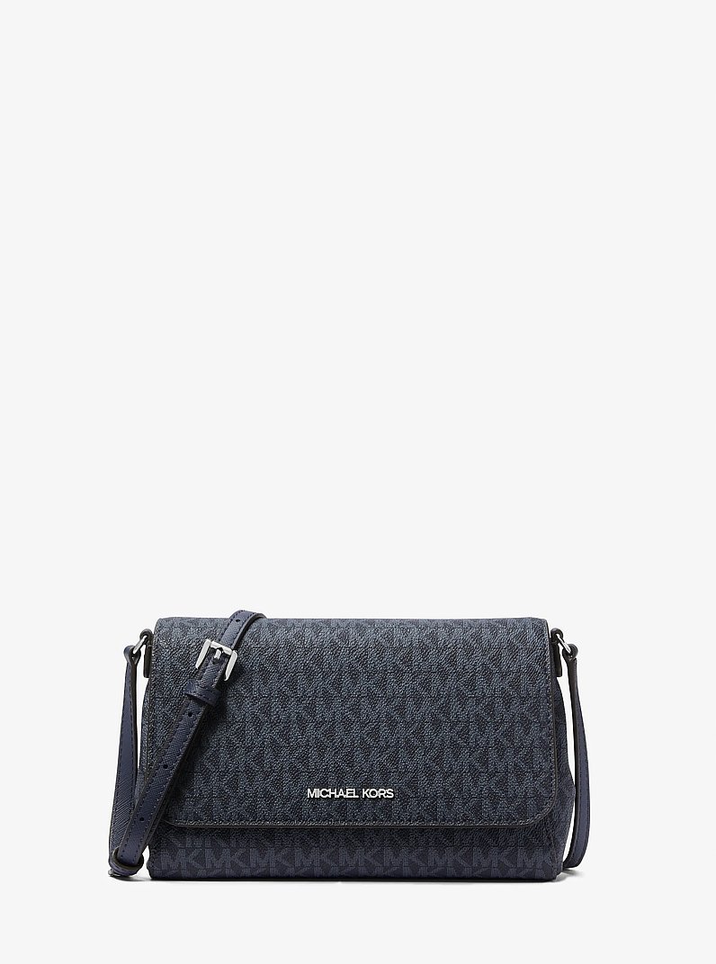Medium Signature Logo Convertible Crossbody Bag in NAVY - Sale