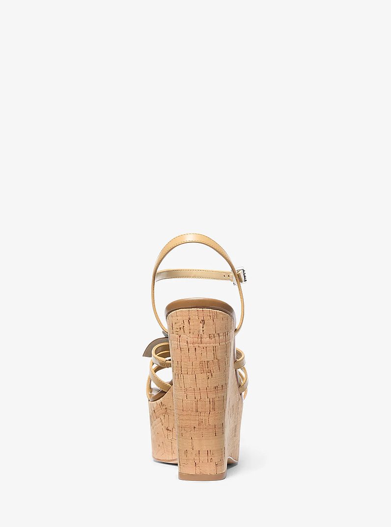 Jacie Floral Embellished Leather Wedge Sandal in PEANUT | Michael Kors