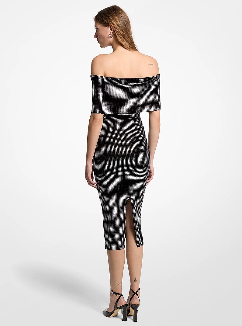 Studded Stretch Viscose Off-The-Shoulder Dress in BLACK | Michael Kors