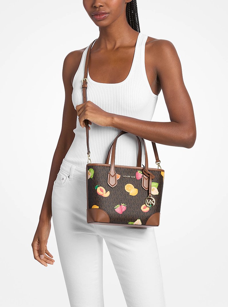 Eva Extra-Small Printed Signature Logo Convertible Tote Bag in BROWN | Michael Kors
