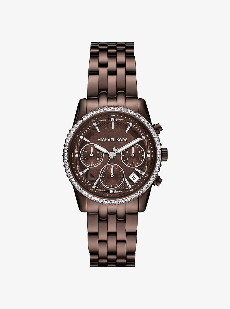 Mini Bryant Pav&eacute; Brown-Tone Watch in CHOCOLATE | Michael Kors