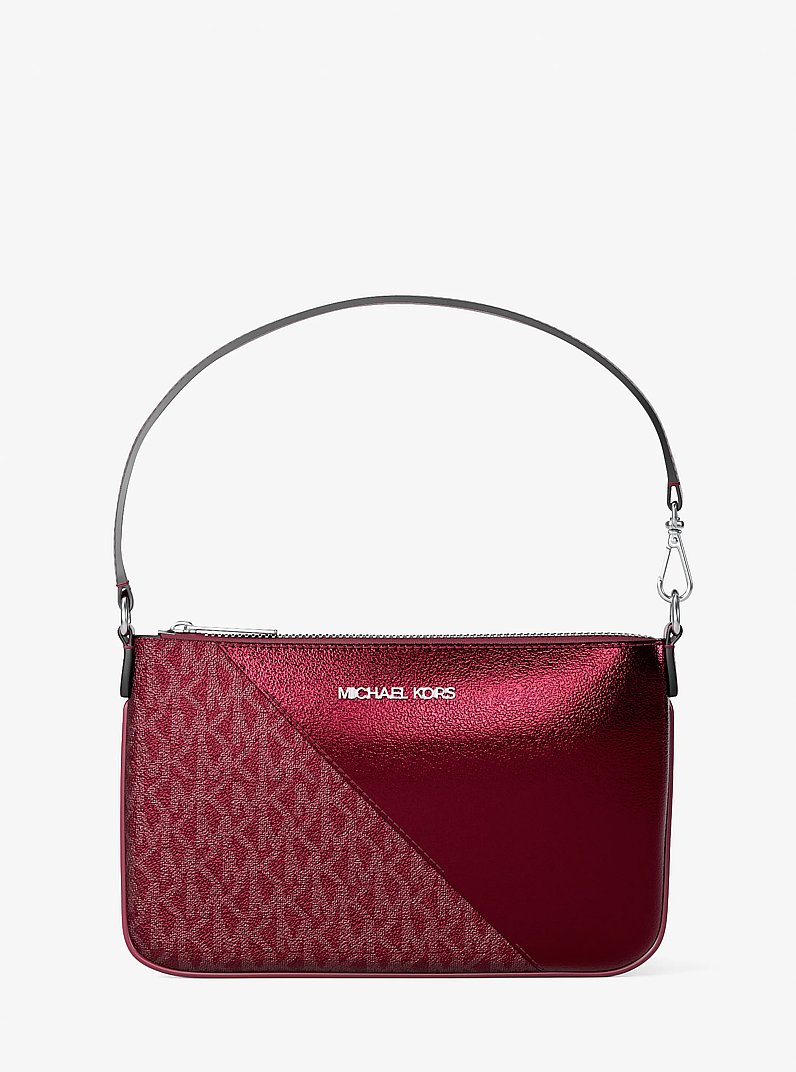 Jet Set Travel Metallic and Signature Logo Wristlet in MAROON | Michael Kors