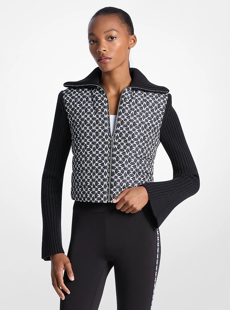 Quilted Graphic Logo and Knit Jacket in BLACK | Michael Kors