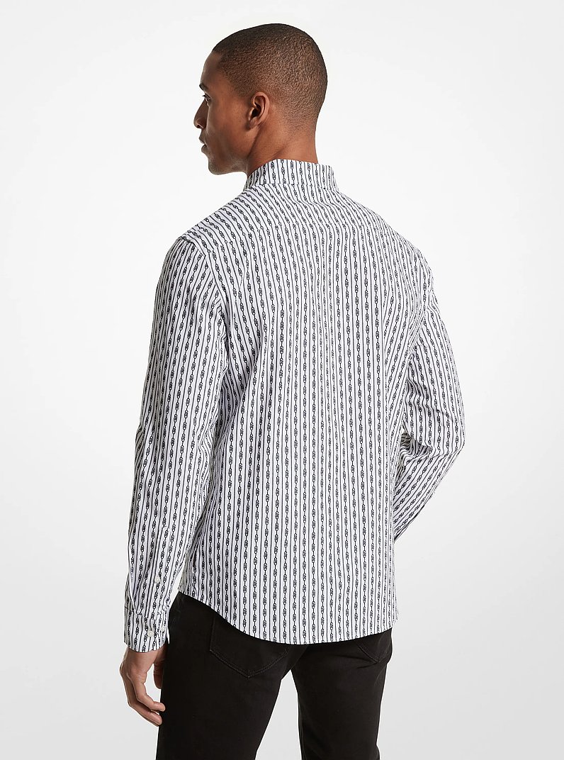 Empire Logo Pinstripe Stretch Organic Cotton Oxford Shirt in WHITE | Michael Kors