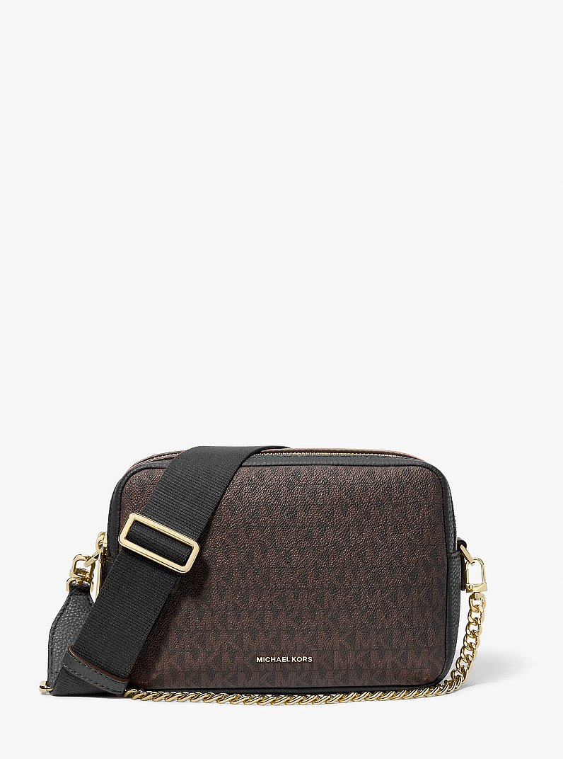 Bryant Medium Signature Logo Camera Crossbody Bag in BROWN/BLK | Michael Kors