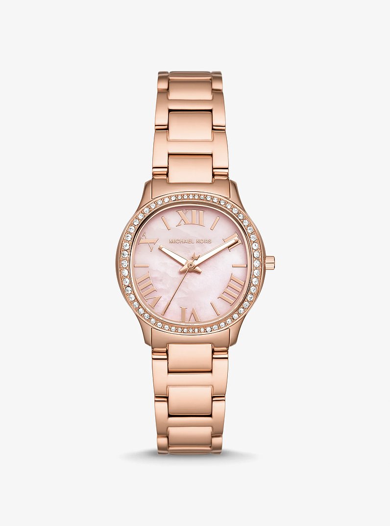 Mini Sage Pav&eacute; Rose Gold-Tone Watch in ROSE GOLD | Michael Kors
