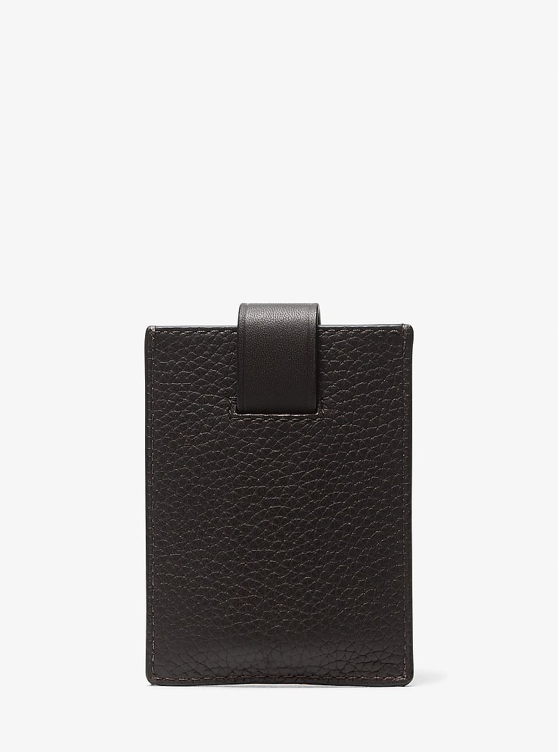 Hudson Pebbled Leather Snap Card Case in CHOCOLATE | Michael Kors