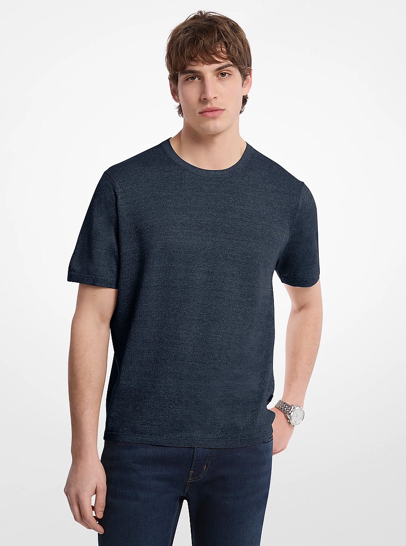 Linen and Cotton T-Shirt in MIDNIGHT | Michael Kors