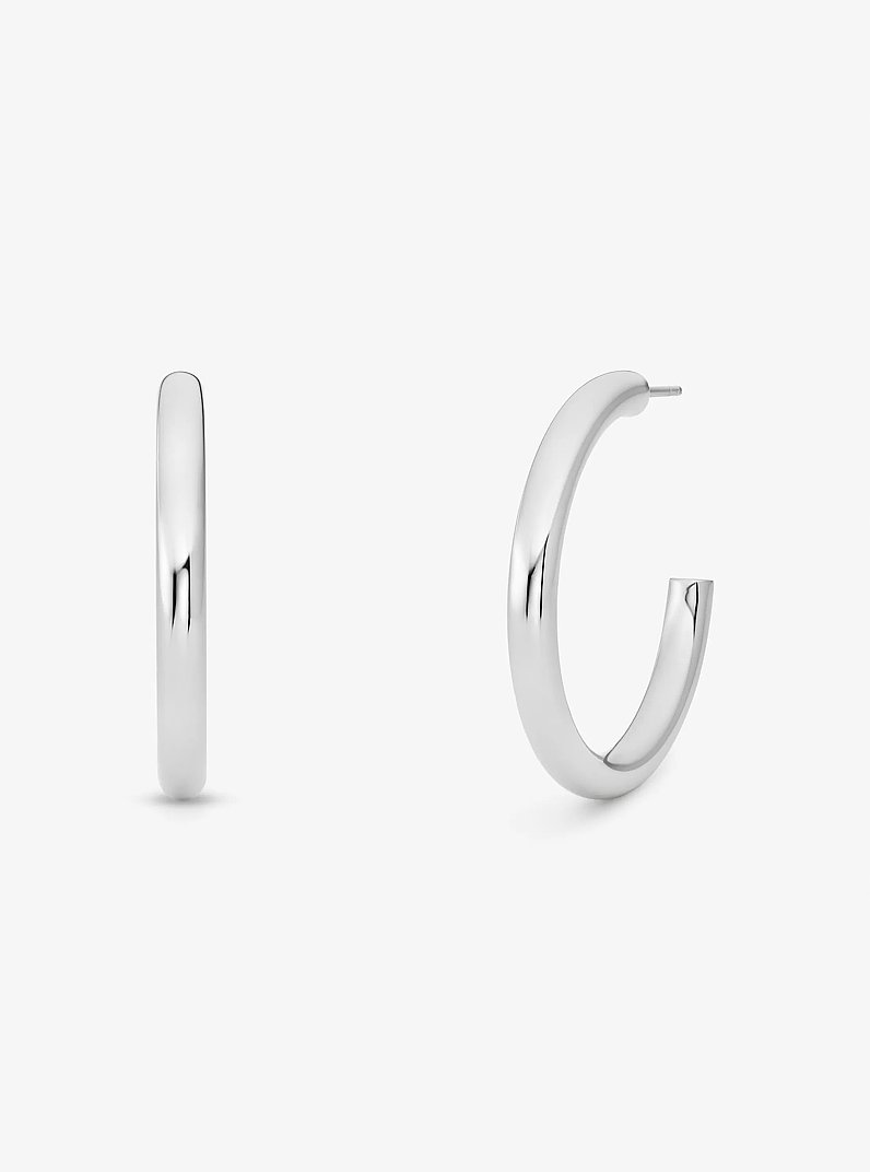 Precious Metal-Plated Brass Small Hoop Earrings in SILVER | Michael Kors