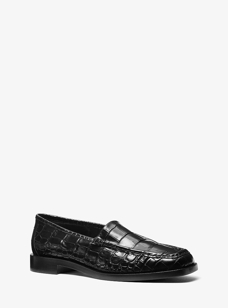 Carolyn Crocodile Embossed Leather Loafer in BLACK | Michael Kors