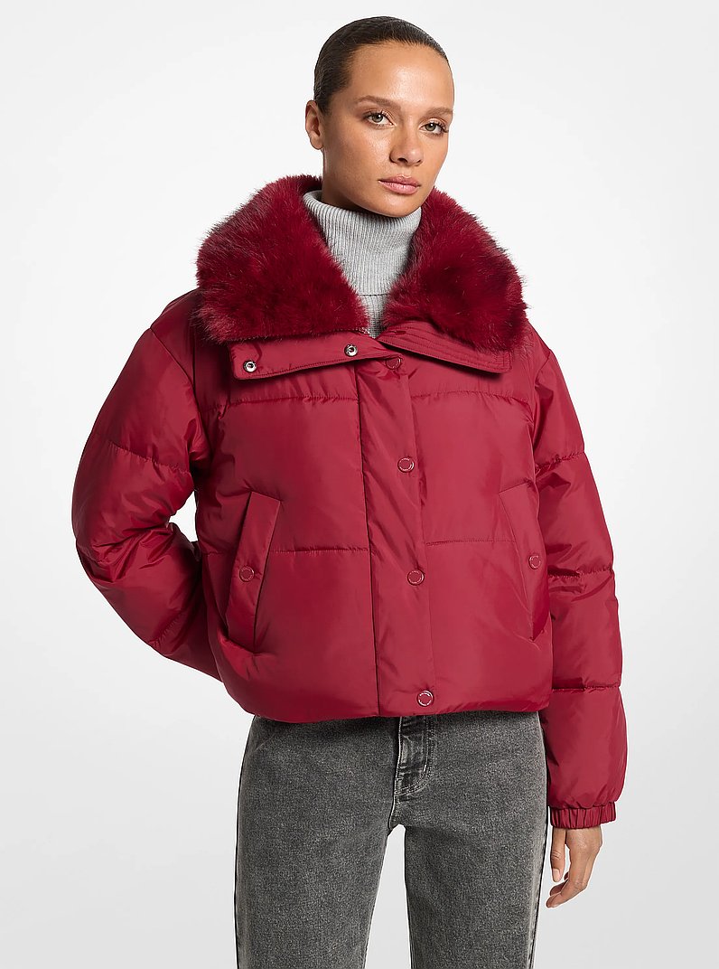 Sherpa Puffer Jacket in MAROON | Michael Kors