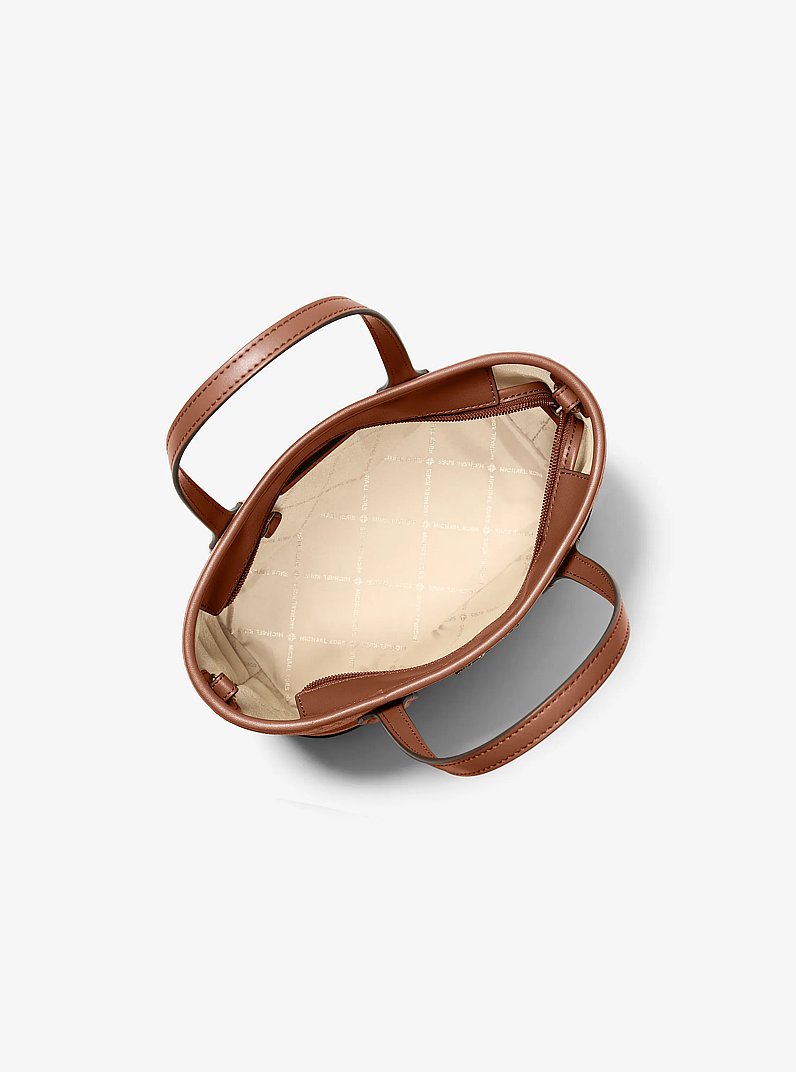 Bolso tote Eva extrapeque&ntilde;o convertible a rayas con logotipo exclusivo in VAINILLA/LUGGAGE | Michael Kors