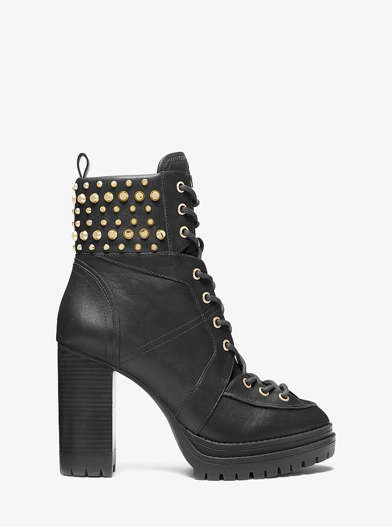 Yvonne Studded Leather Boot in BLACK | Michael Kors
