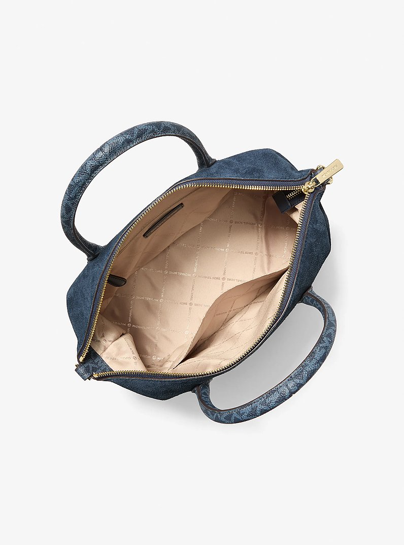 Borsa a mano Hyde media in pelle scamosciata con stampa logo in NAVY | Michael Kors