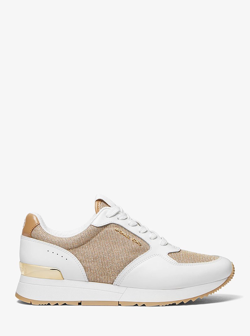 Livvy Leather and Glitter Chain-Mesh Trainer in CAMEL MLT | Michael Kors