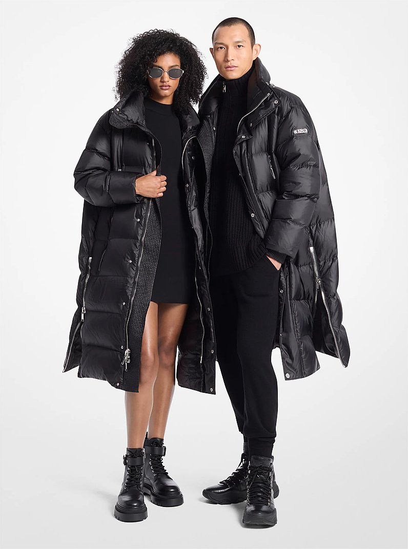 Satin Cir&eacute; Puffer Coat in BLACK | Michael Kors