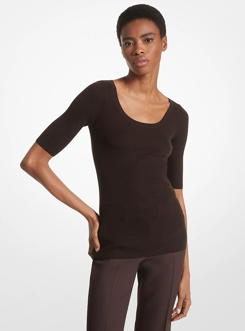 Cashmere Three-Quarter Sleeve Sweater in CHOCOLATE | Michael Kors