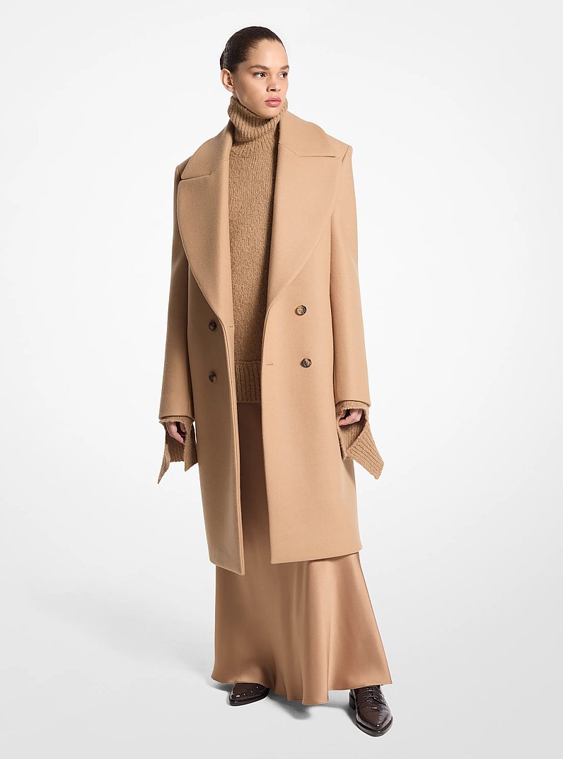 Wool Melton Double-Breasted Coat in CAPPUCCINO - Sale | Michael