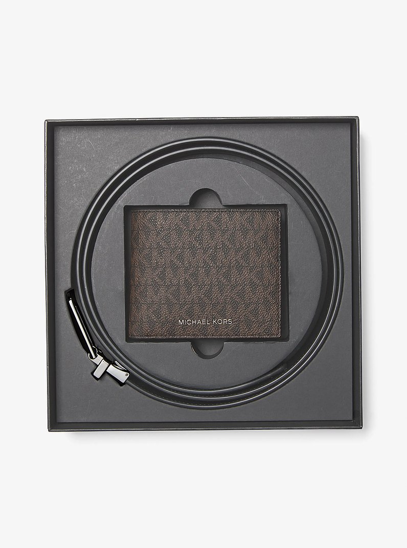 Set de regalo de billetera y cintur&oacute;n con logotipo exclusivo in MARR&Oacute;N/NEGRO | Michael Kors
