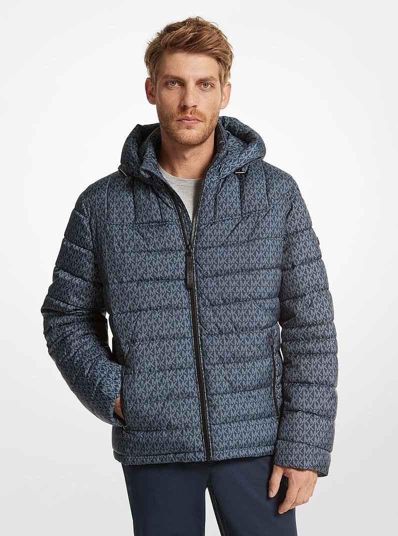 Logo Print Quilted Puffer Jacket in MIDNIGHT NAVY | Michael Kors