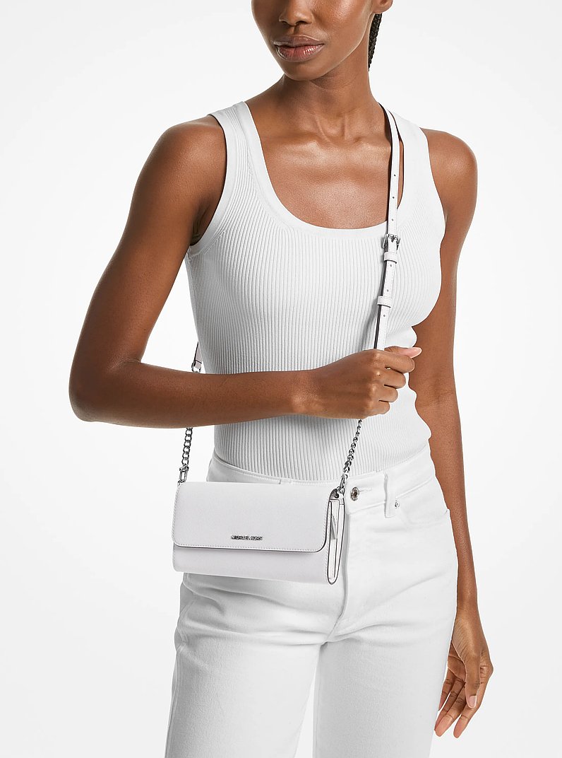 Jet Set Large Saffiano Leather 2-in-1 Convertible Crossbody Bag in OPTIC WHITE | Michael Kors
