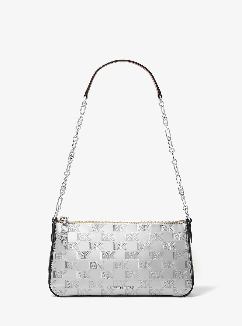 Pochette mediano de charol con cadena de eslabones y logotipo imperio