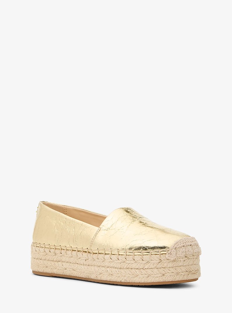 Lynn Crackled Metallic Leather Platform Espadrille in PALE GOLD | Michael Kors