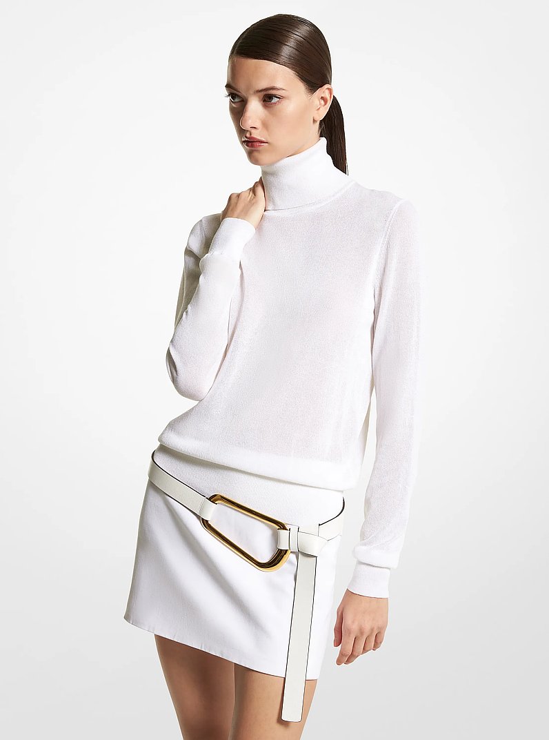 Joan Tulle Viscose Blend Turtleneck Sweater in OPTIC WHITE | Michael Kors