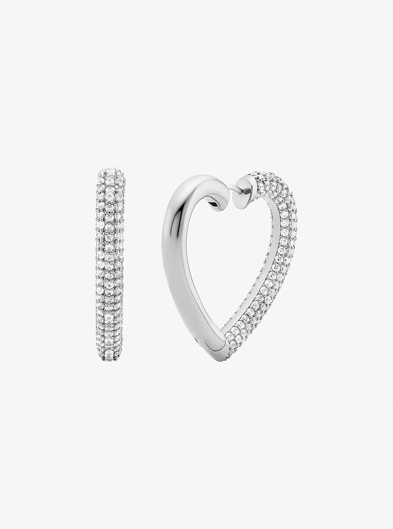 Boucles d&rsquo;oreilles cr&eacute;oles en forme de c&oelig;ur &agrave; pav&eacute; in ARGENT | Michael Kors