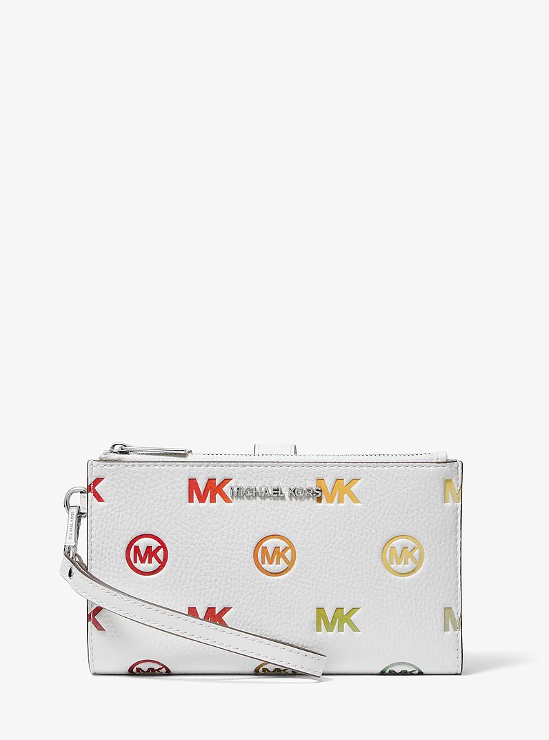 Jet Set Travel Rainbow Logo Embossed Wristlet in OPTIC WHITE | Michael Kors