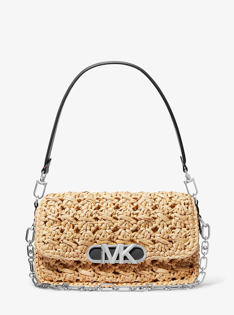 Parker Medium Woven Straw Shoulder Bag in NATURAL/BLACK | Michael Kors