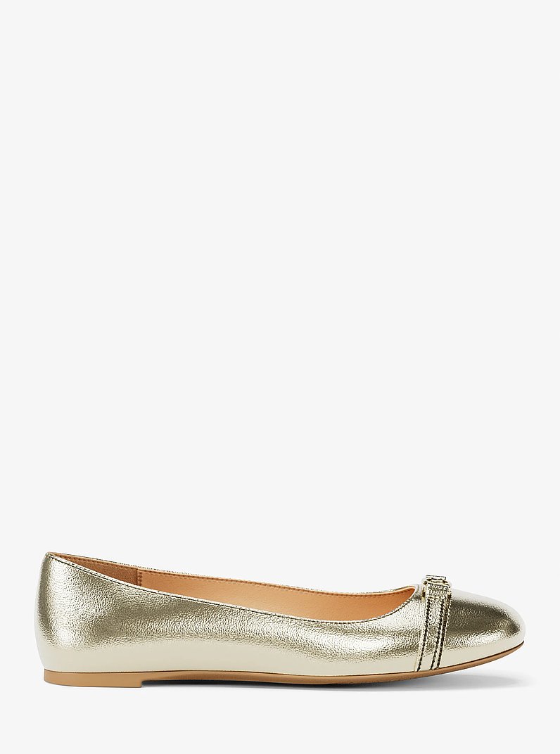 Mandy Metallic Leather Moccasin in PALE GOLD | Michael Kors
