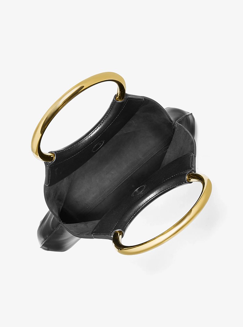 Ursula Large Leather Ring Tote Bag in BLACK | Michael Kors