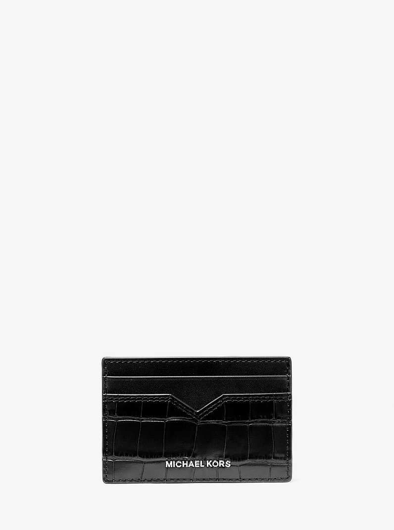 Hudson Crocodile-Embossed Leather Card Case in BLACK | Michael Kors