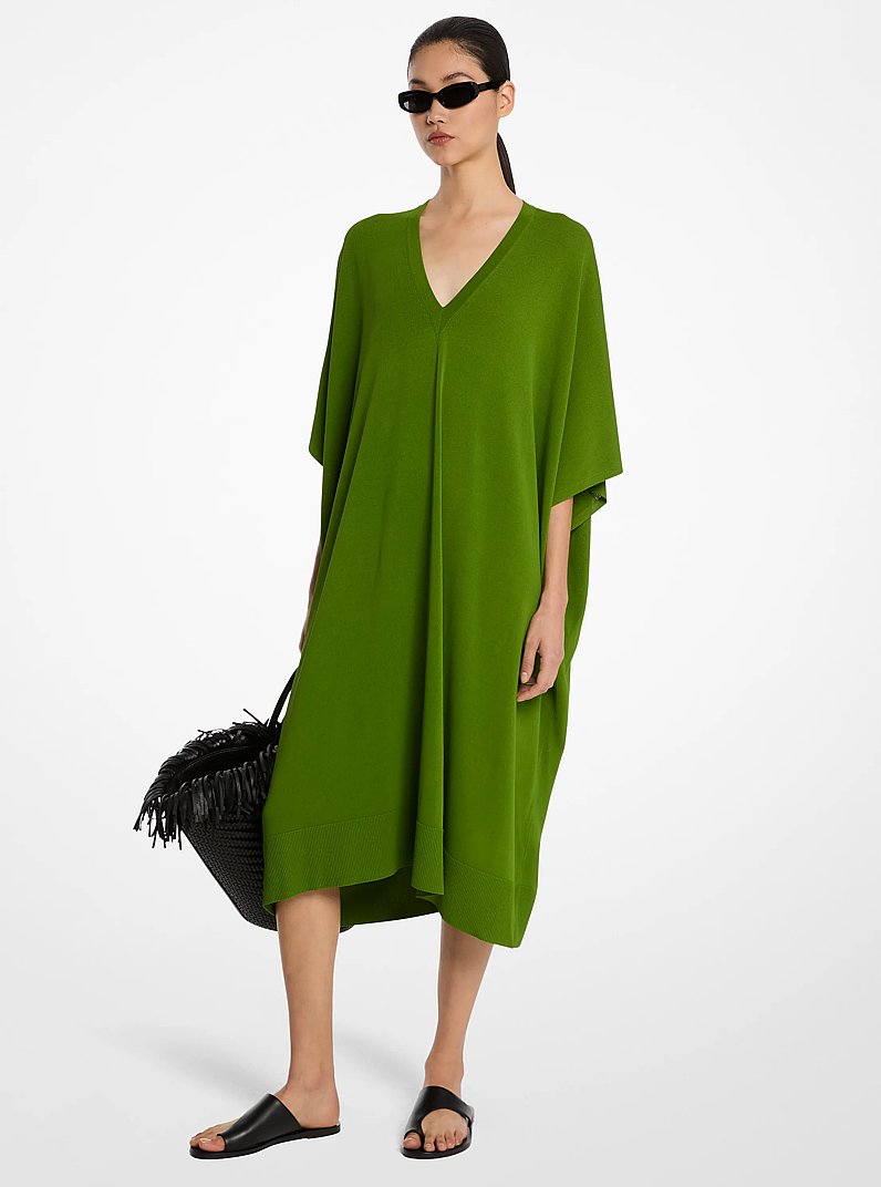 Stretch Viscose V-Neck Caftan in PALM GREEN | Michael Kors
