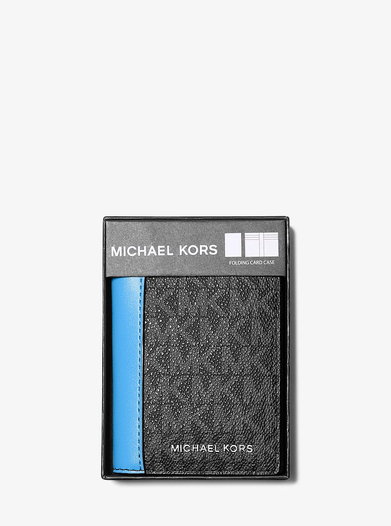 Hudson Signature Logo Folio Card Case in BLUE MULTI | Michael Kors