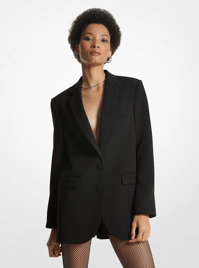 Feather Trim Crepe Boyfriend Blazer in BLACK | Michael Kors