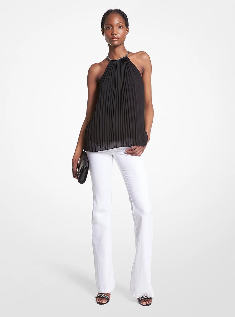Pleated Georgette Chain Top in NEGRO | Michael Kors