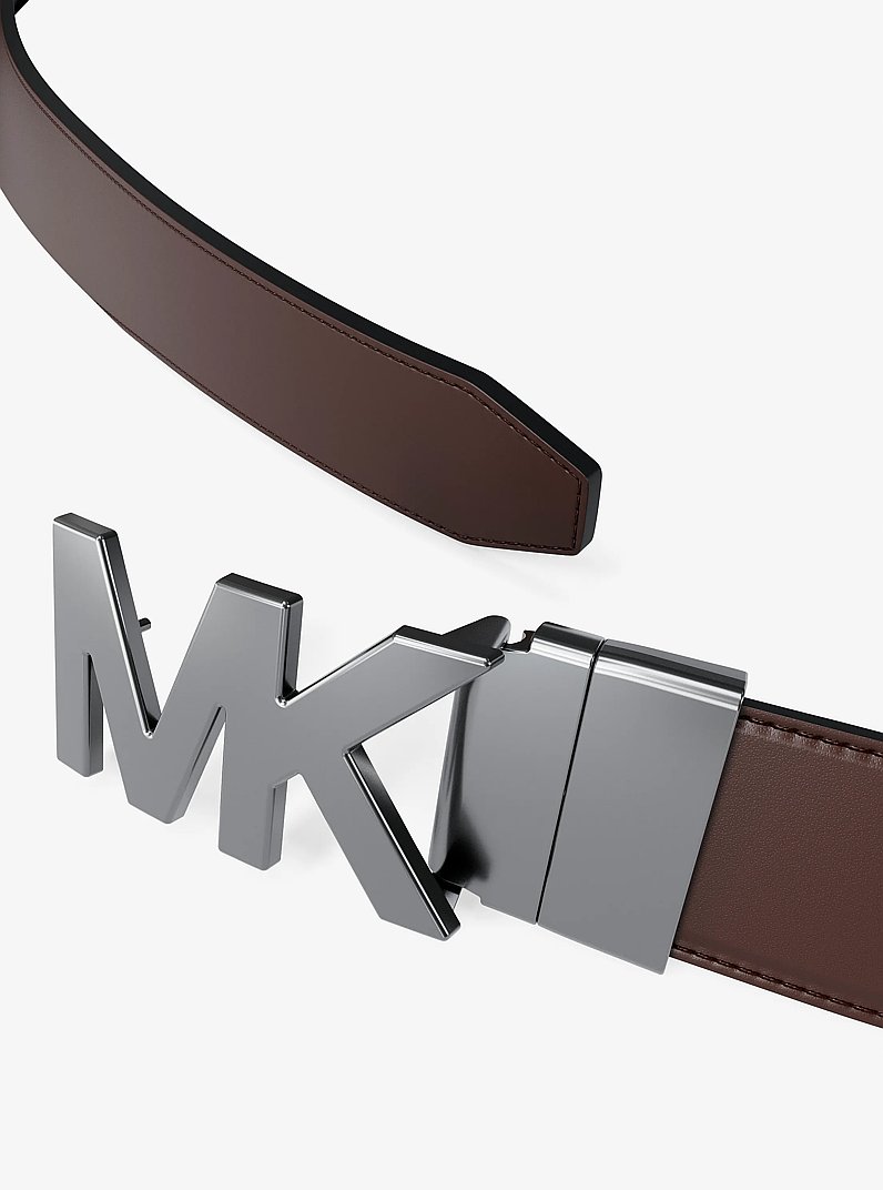Reversible Logo Embossed Leather Buckle Belt in BLK/BROWN | Michael Kors