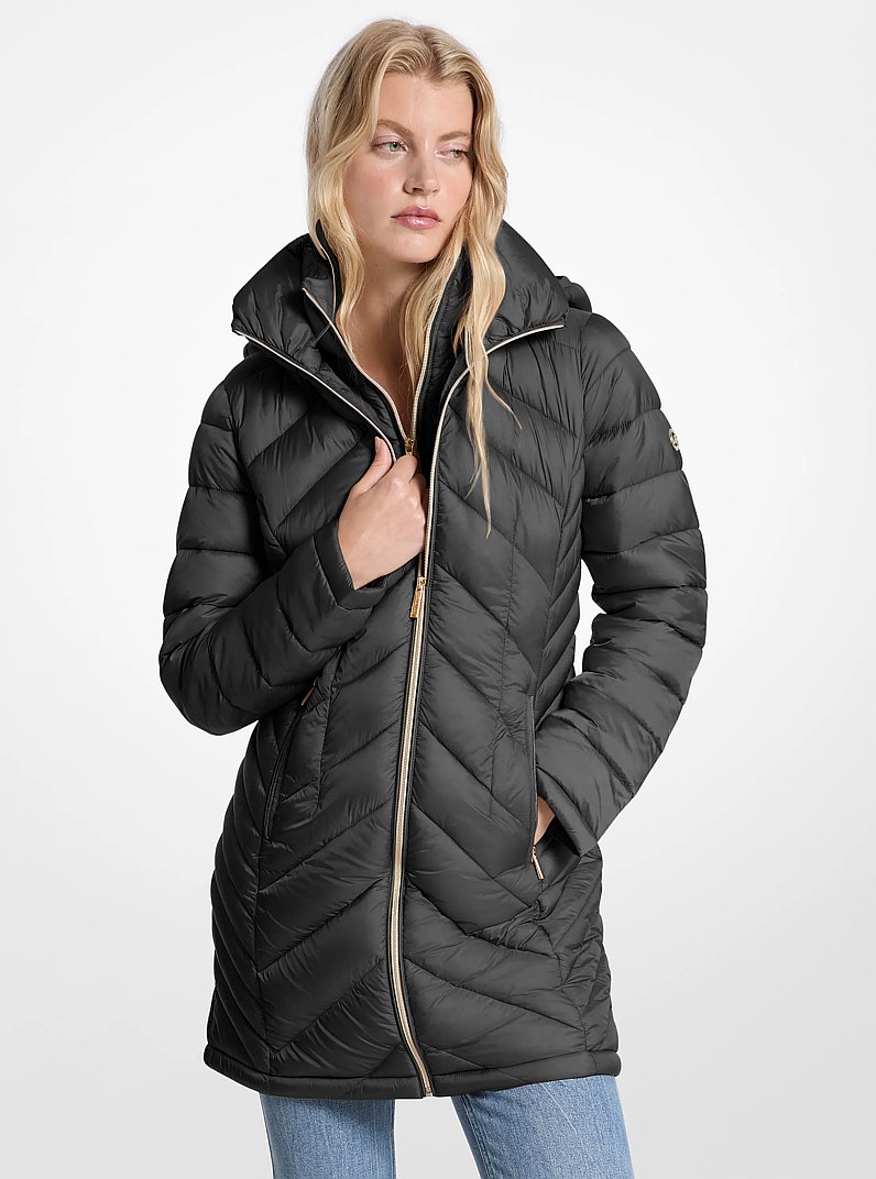 Packable Quilted Nylon Puffer Coat in BLACK | Michael Kors