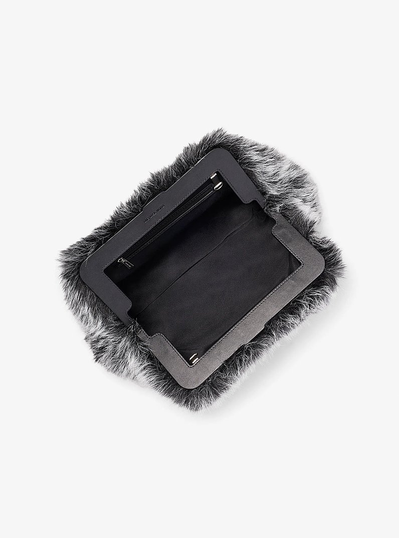 Goldie Large Faux Fur Clutch in BLACK | Michael Kors